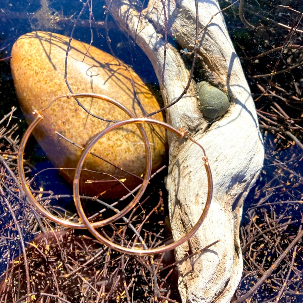 - 14K  Peruvian rose gold 2 inch hoops.